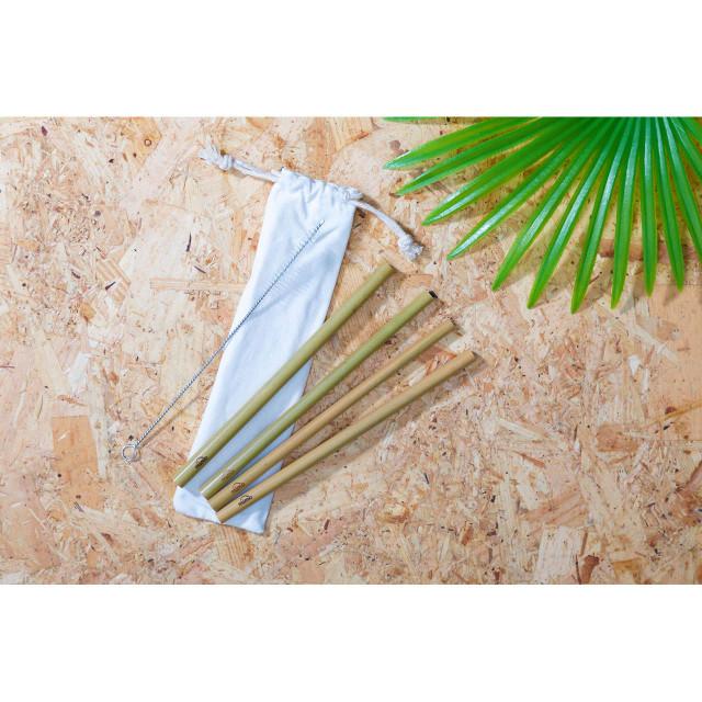 Premier Housewares Mimo Set Of 4 Bamboo Straws With Cleaning Brush