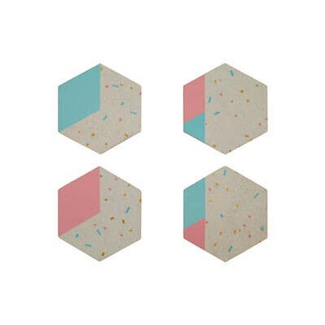 premier housewares Mimo Set of 4 Hexagonal Patterned Cork Coasters