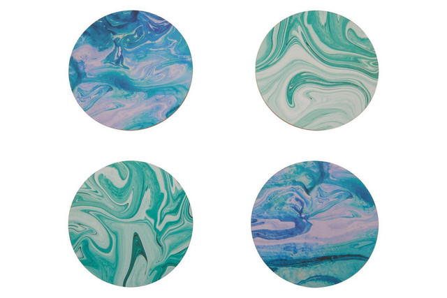 Premier Housewares Mimo Set Of 4 Marble Wave Print Cork Coasters
