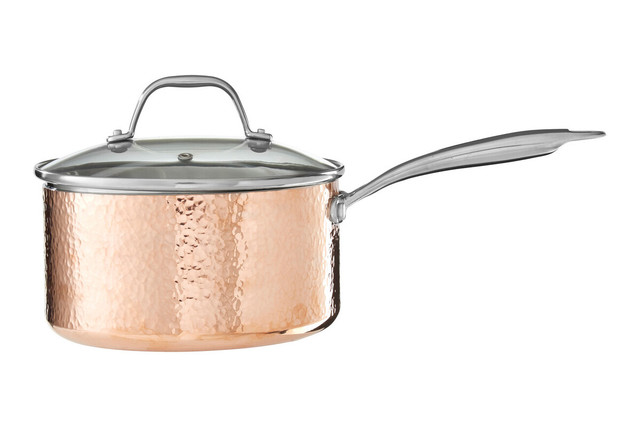 premier housewares Minerva Copper Finish Large 20 cm Hammered Saucepan with Lid