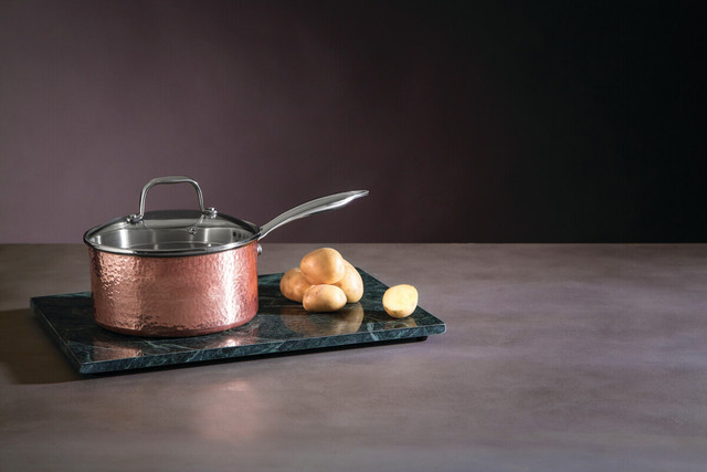 Premier Housewares Minerva Medium 18 Cm Hammered Copper Finish Saucepan With Lid
