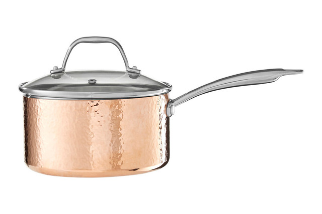 premier housewares Minerva Medium 18 cm Hammered Copper Finish Saucepan with Lid