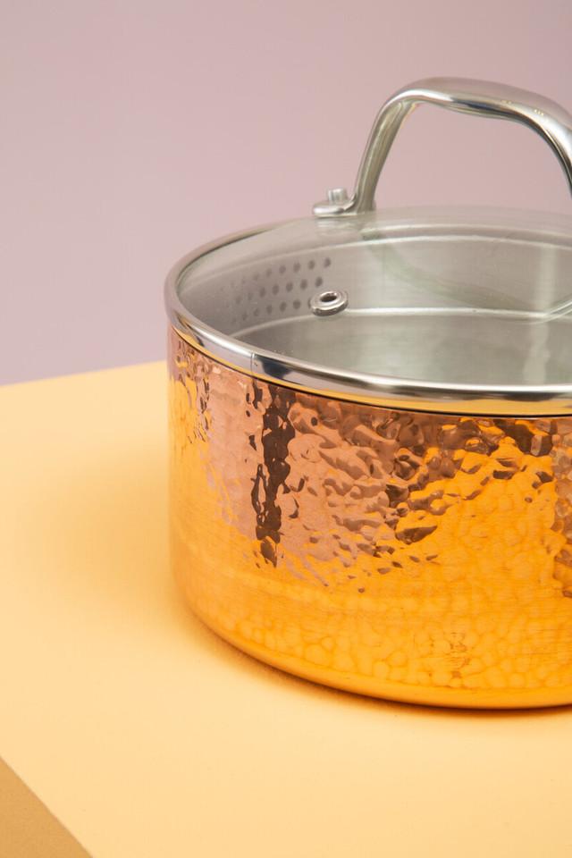 Premier Housewares Minerva Small 16 Cm Hammered Copper Finish Saucepan With Lid