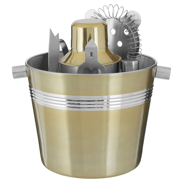 premier housewares Mixology 7 Piece Bar Set in Brushed Gold Finish
