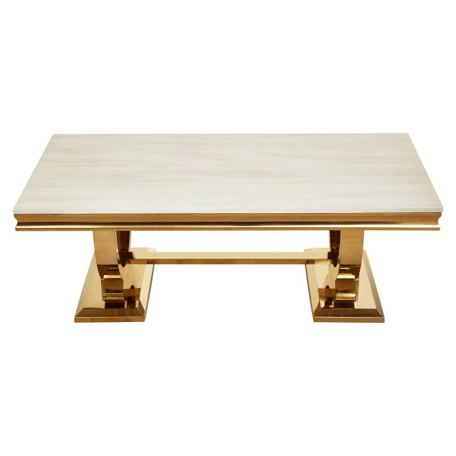 Premier Housewares Moda Ivory White Faux Marble Coffee Table With Stainless Steel Base