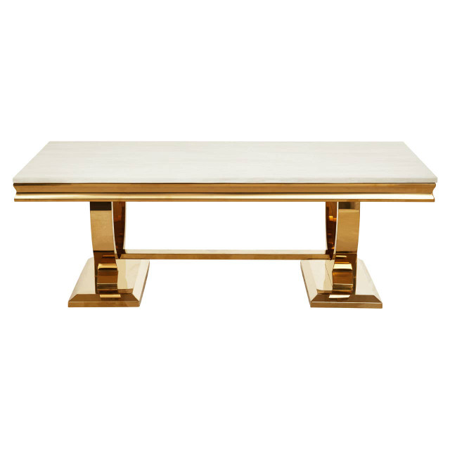 premier housewares Moda Ivory White Faux Marble Coffee Table With Stainless Steel Base