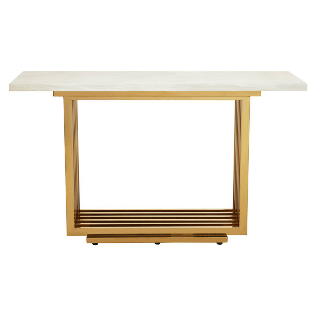 Premier Housewares Moda Ivory White Faux Marble Console Table With Stainless Steel Base