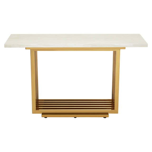 Premier Housewares Moda Ivory White Faux Marble Console Table With Stainless Steel Base