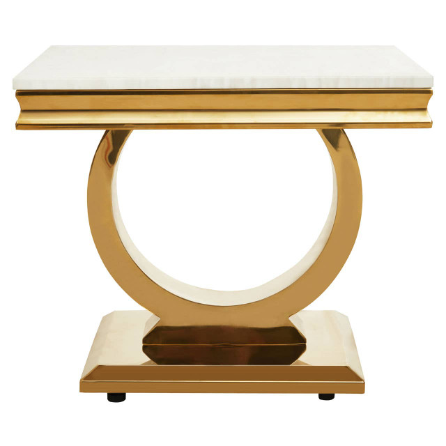 Premier Housewares Moda Ivory White Faux Marble Side Table With Stainless Steel Base