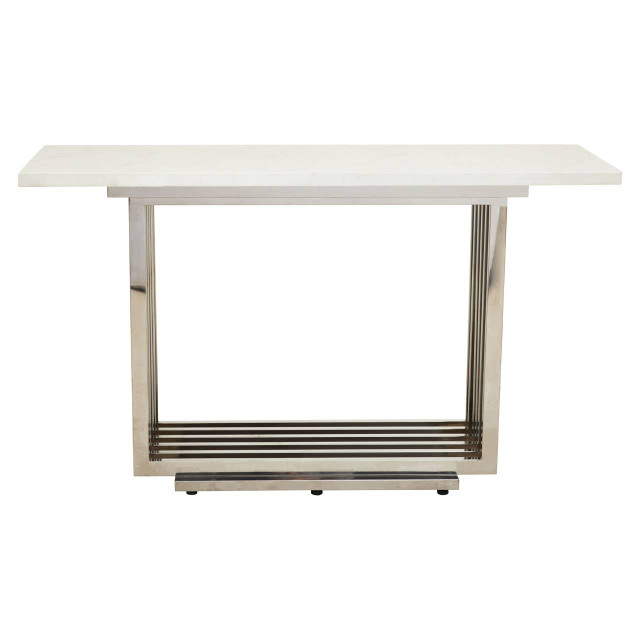 premier housewares Moda White Faux Marble Console Table With Silver Finish Frame
