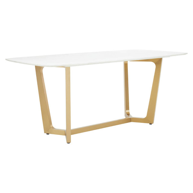 Premier Housewares Moda White Faux Marble Top Dining Table With Stainless Steel Frame