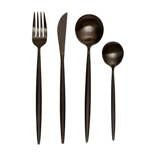 premier housewares Modern Retro 16 Piece Matte Black Cutlery Set