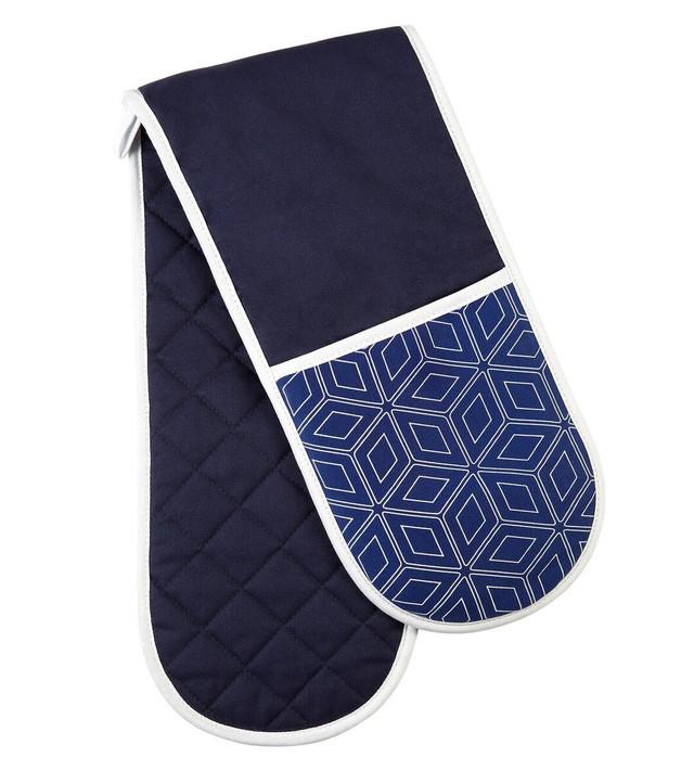 Premier Housewares Modern Retro White Blue Double Oven Glove