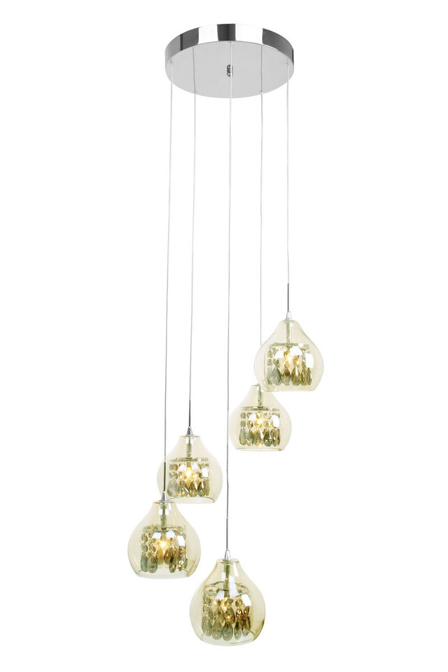 Premier Housewares Moire Smoked Glass And Chrome 5 Pendant Light