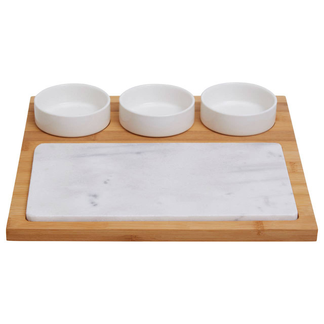 Premier Housewares Monzaro 5 Piece White Marble And Ceramic Serving Board
