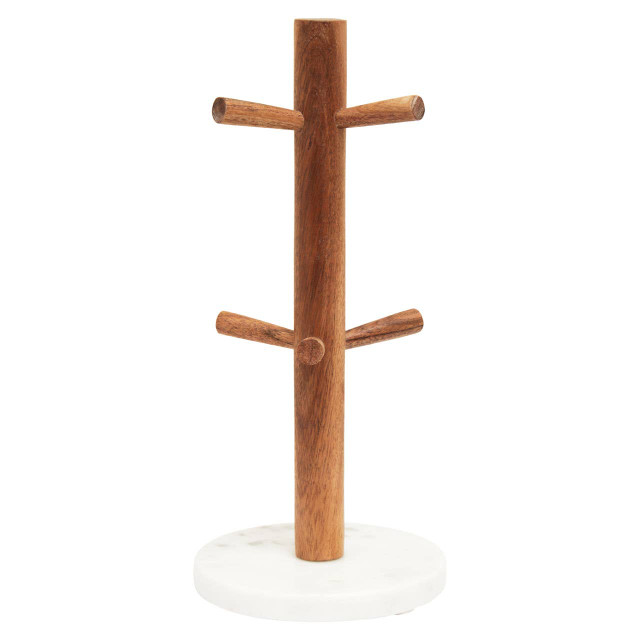 Premier Housewares Monzaro Acacia Wood And White Marble Mug Tree