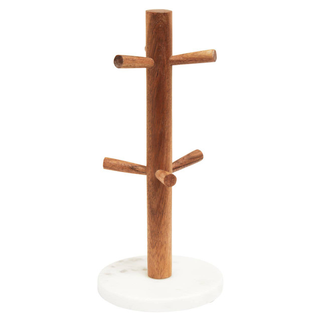 premier housewares Monzaro Acacia Wood And White Marble Mug Tree