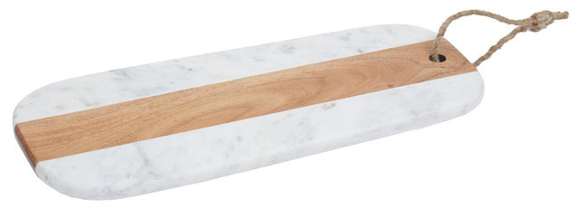 Premier Housewares Monzaro Oblong White Marble And Acacia Wood Board