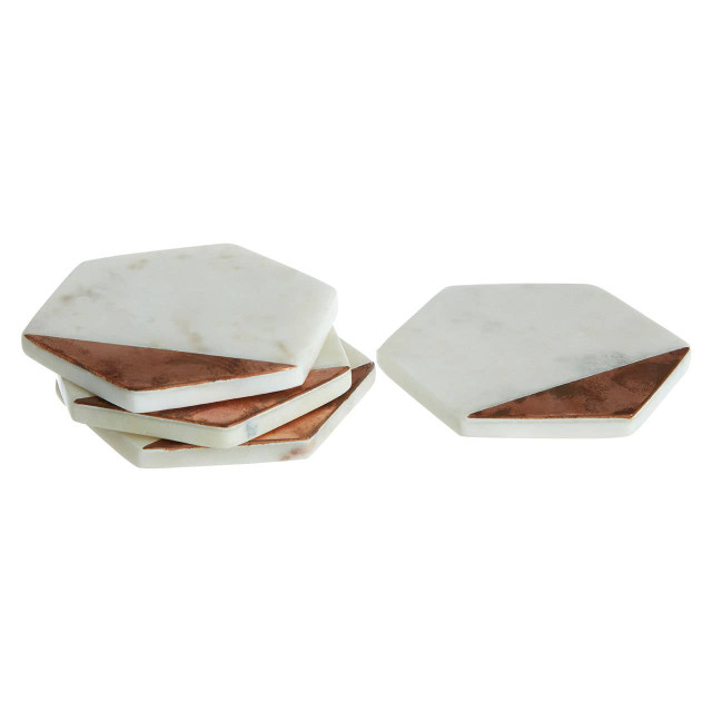 Premier Housewares Monzaro Set Of 4 White Marble And Copper Inlay Coasters