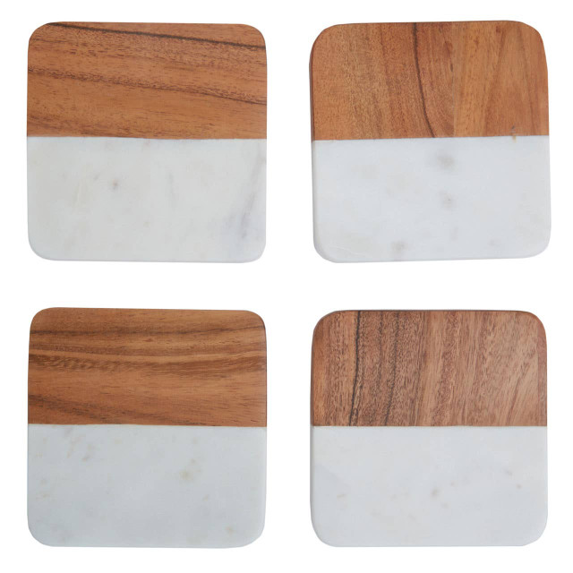 premier housewares Monzaro Set Of Four Marble And Acacia Wood Coasters