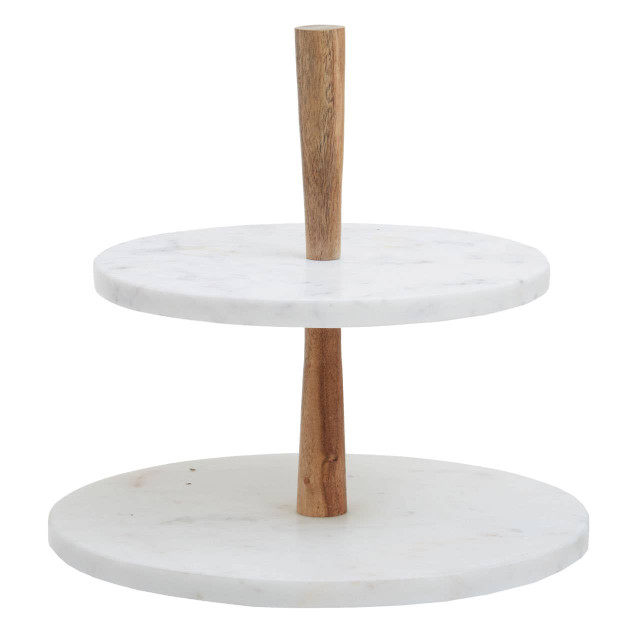 premier housewares Monzaro Two Tier Marble and Acacia Wood Cake Stand
