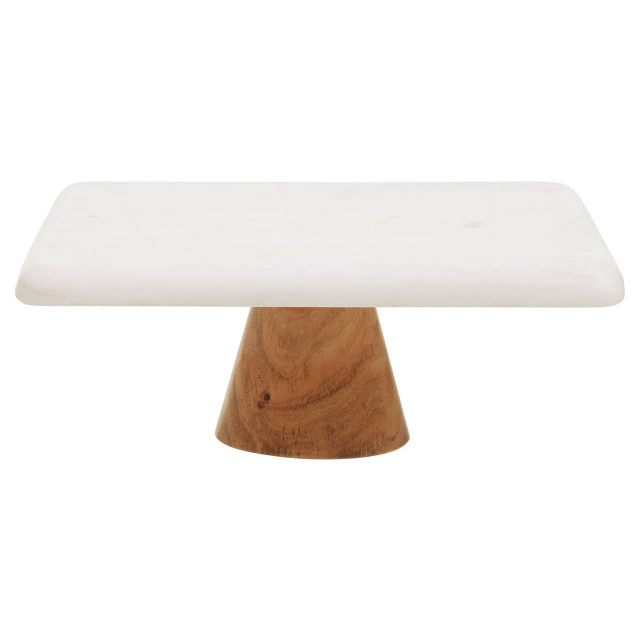 Premier Housewares Monzaro White Marble And Acacia Wood Cake Stand