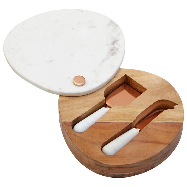 Premier Housewares Monzaro White Marble And Wood Cheese Knife And Board Set
