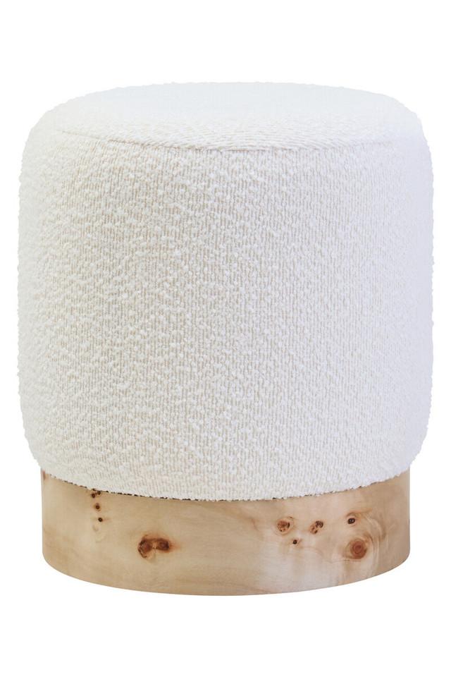 premier housewares Mota Burl Wood And Cream Boucle Round Stool