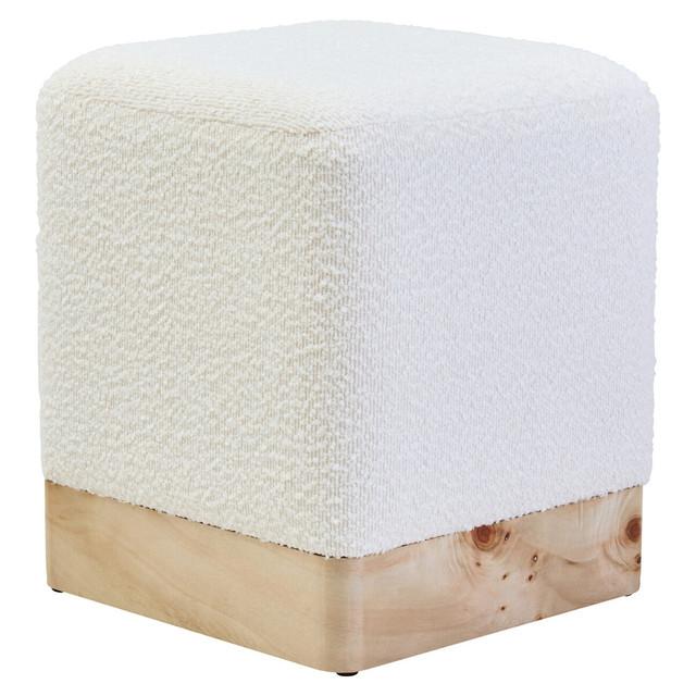 Premier Housewares Mota Burl Wood And Cream Boucle Sqaure Stool