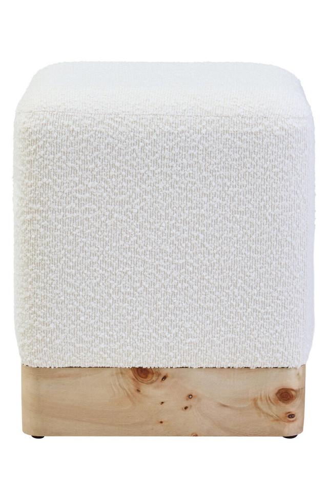 Premier Housewares Mota Burl Wood And Cream Boucle Sqaure Stool