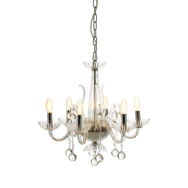 Premier Housewares Murano 6 Bulb Clear Crystal Chandelier