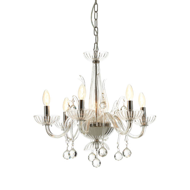 Premier Housewares Murano 6 Bulb Clear Crystal Chandelier