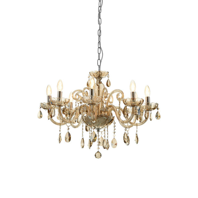 Premier Housewares Murano 8 Bulb Chrome And Cognac Glass Chandelier