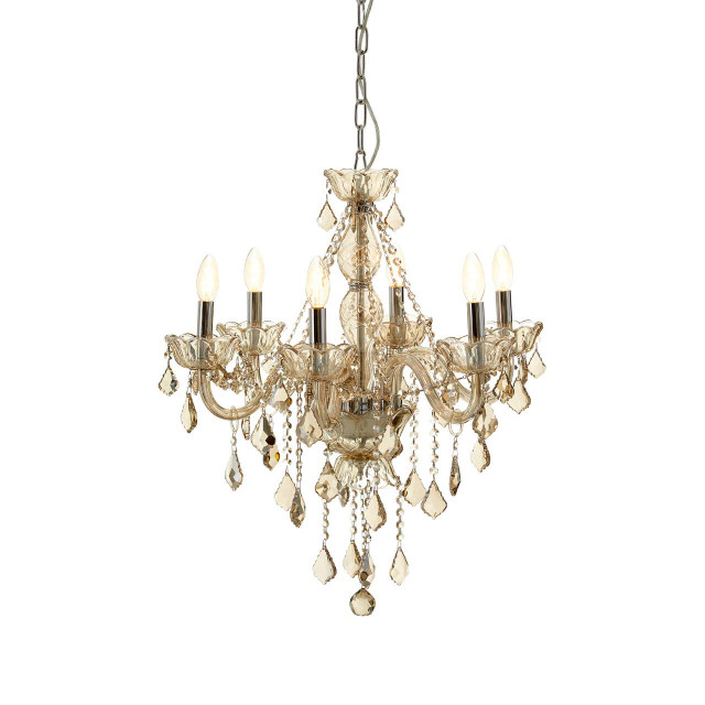 premier housewares Murano 8 Bulb Chrome And Cognac Glass Chandelier