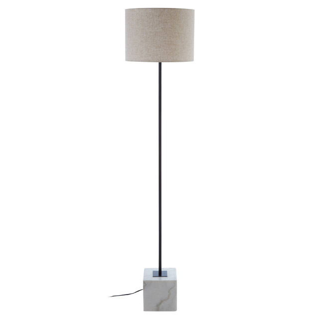 Premier Housewares Murdoch Natural Linen Shade With White Marble Base Floor Lamp