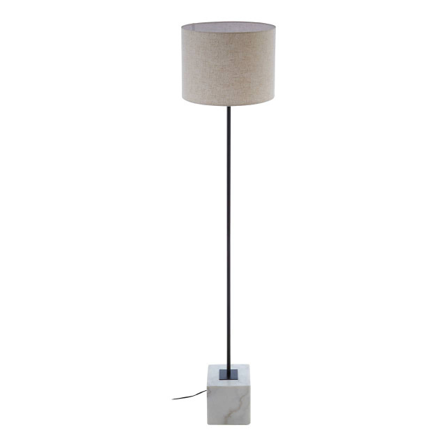 Premier Housewares Murdoch Natural Linen Shade With White Marble Base Floor Lamp