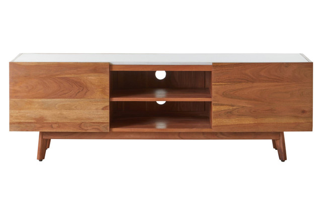 Premier Housewares Myan 2 Door White Marble Media Unit