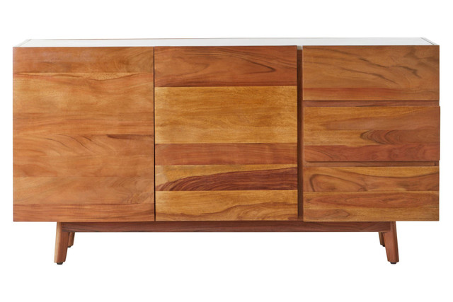 premier housewares Myan 3 Drawer White Marble Sideboard