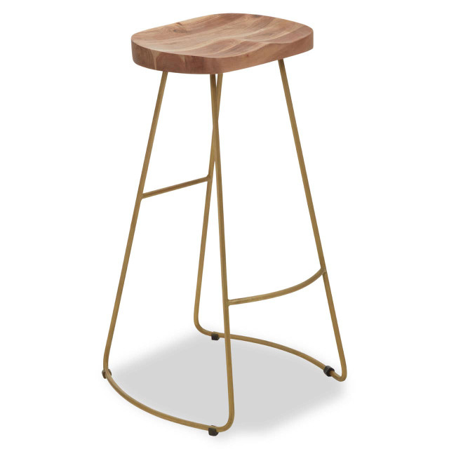 Premier Housewares Nandri Acacia Wood And Antique Brass Bar Stool