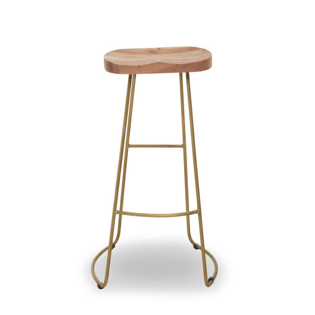 premier housewares Nandri Acacia Wood and Antique Brass Bar Stool