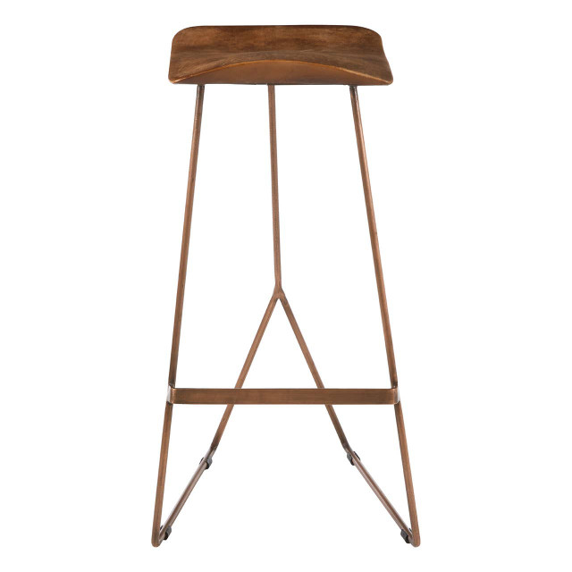 Premier Housewares Nandri Acacia Wood And Antique Copper Finish Bar Stool
