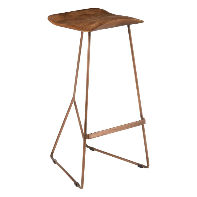 Premier Housewares Nandri Acacia Wood And Antique Copper Finish Bar Stool