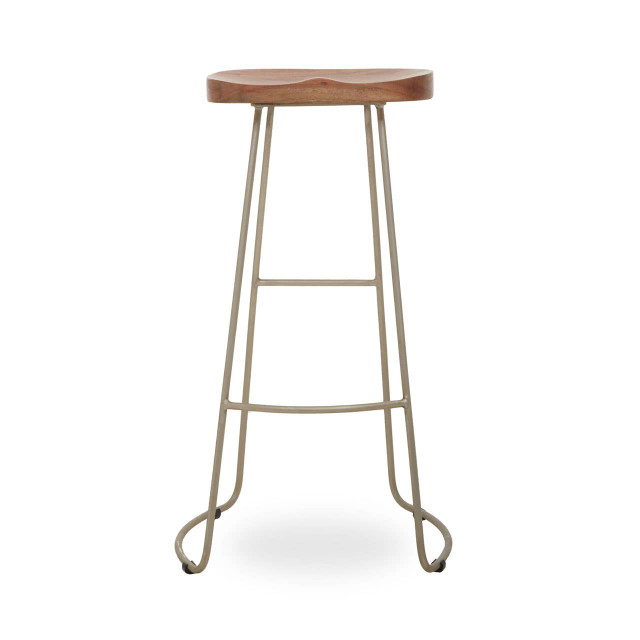 Premier Housewares Nandri Acacia Wood And Antique Silver Bar Stool