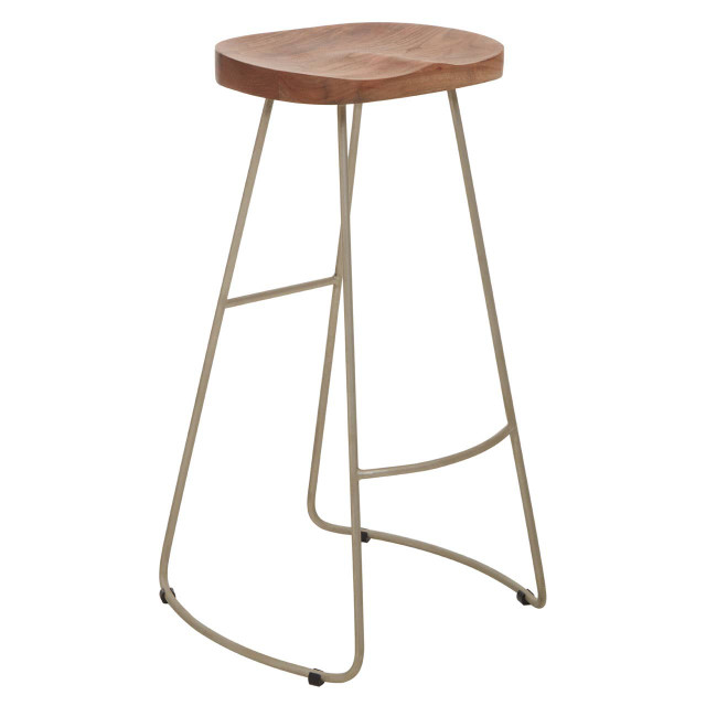 Premier Housewares Nandri Acacia Wood And Antique Silver Bar Stool
