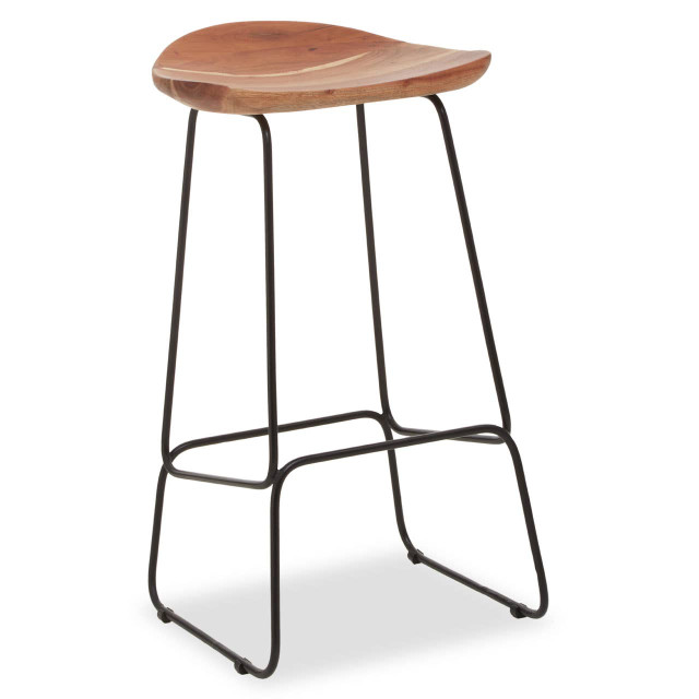 Premier Housewares Nandri Acacia Wood And Black Frame Bar Stool