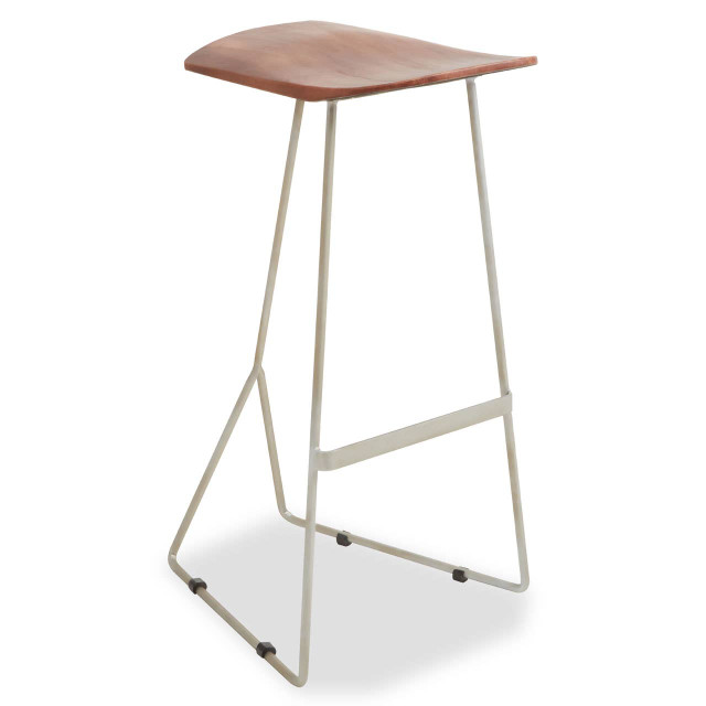 Premier Housewares Nandri Acacia Wood With Antique Silver Frame Bar Stool