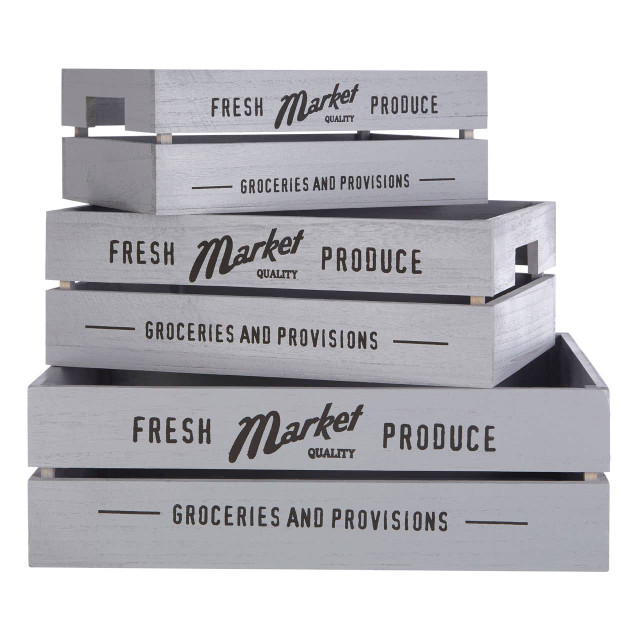 premier housewares Naresso Grey Wood Set of 3 Provision Crates