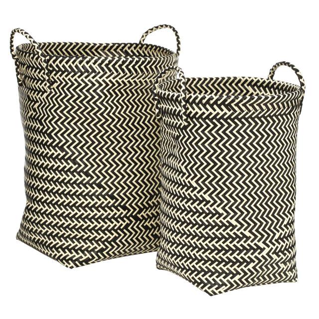 premier housewares Nautical Set Of Two Black And White Woven Storage Baskets