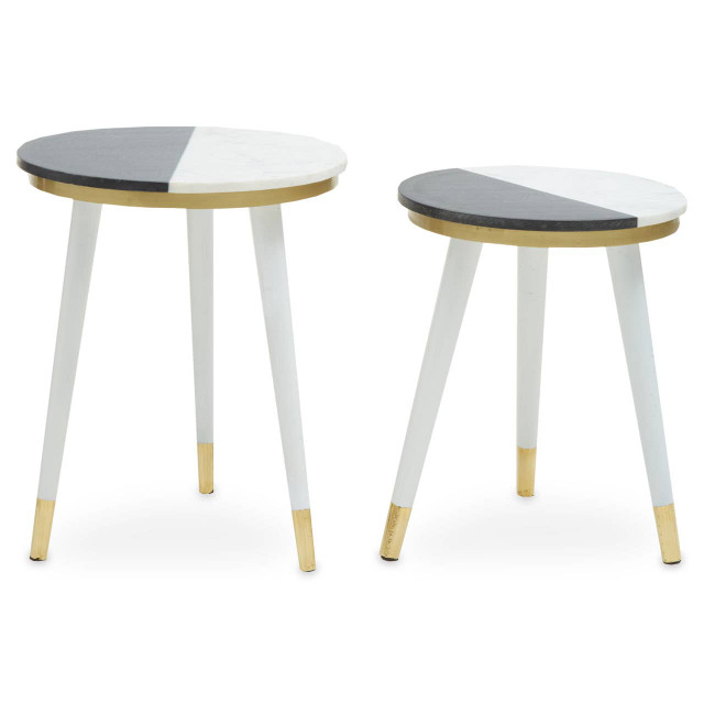 premier housewares Nirav Black And White Marble Side Table