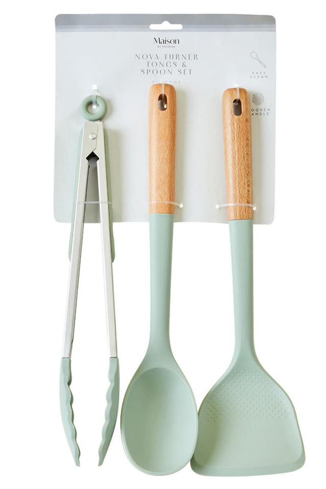 Premier Housewares Nova Sage Green Silicone Head 3 Piece Kitchen Tool Set